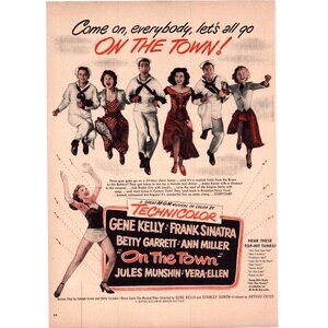 1949 On the Town Movie Promo Poster Vintage Print Ad Frank Sinatra 40s Wall Art